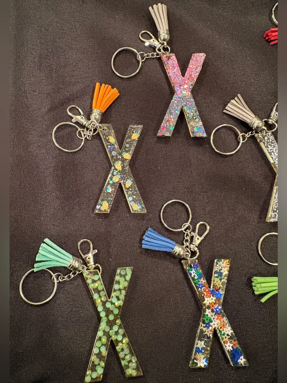 Decorative Glitter Resin 'X' Keychains with Tassel